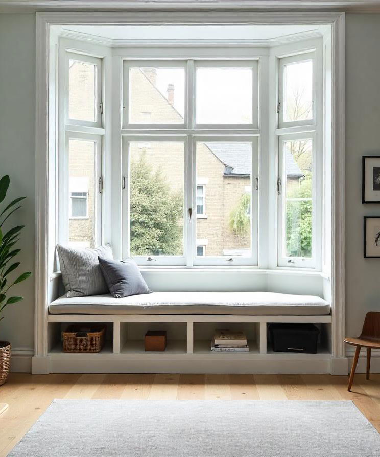 Bay Window Bench Seating with shelving