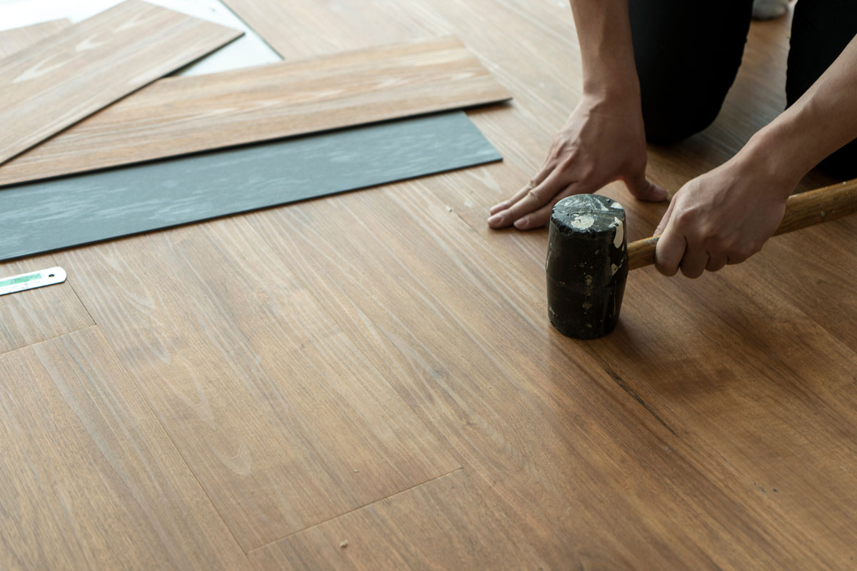 Kitchen wooden vinyl floor tile installing