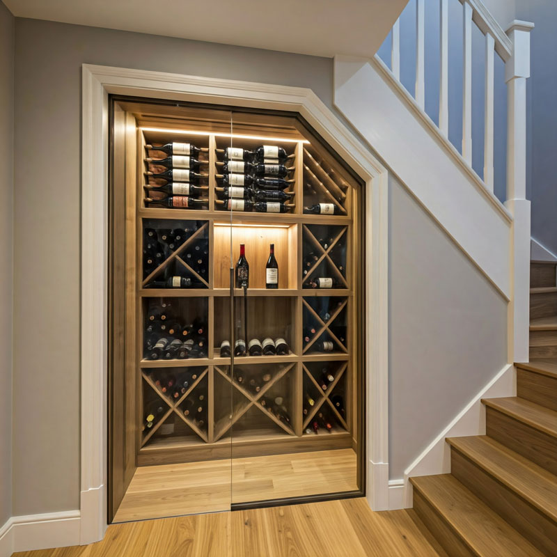 glass under stairs wine cellar