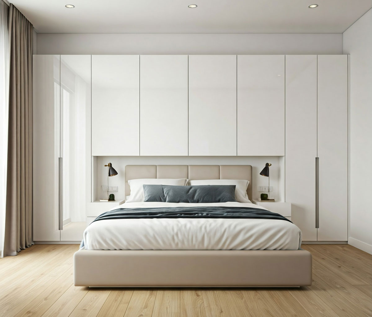 modern fitted wardrobes around bed