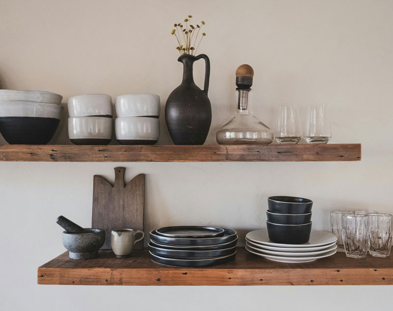 wood shelves