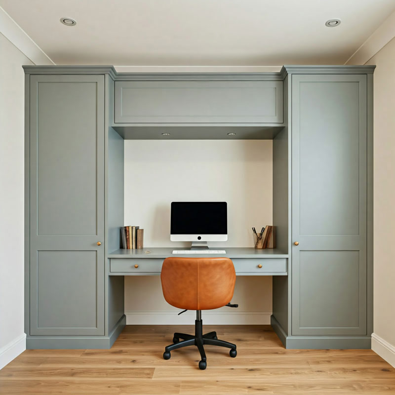 built in desk and storage